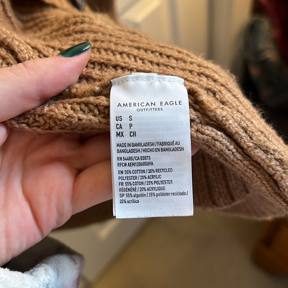 AEO Oversized Cable Knit Button-Up Cardigan in Light Brown - Picture 3 of 5